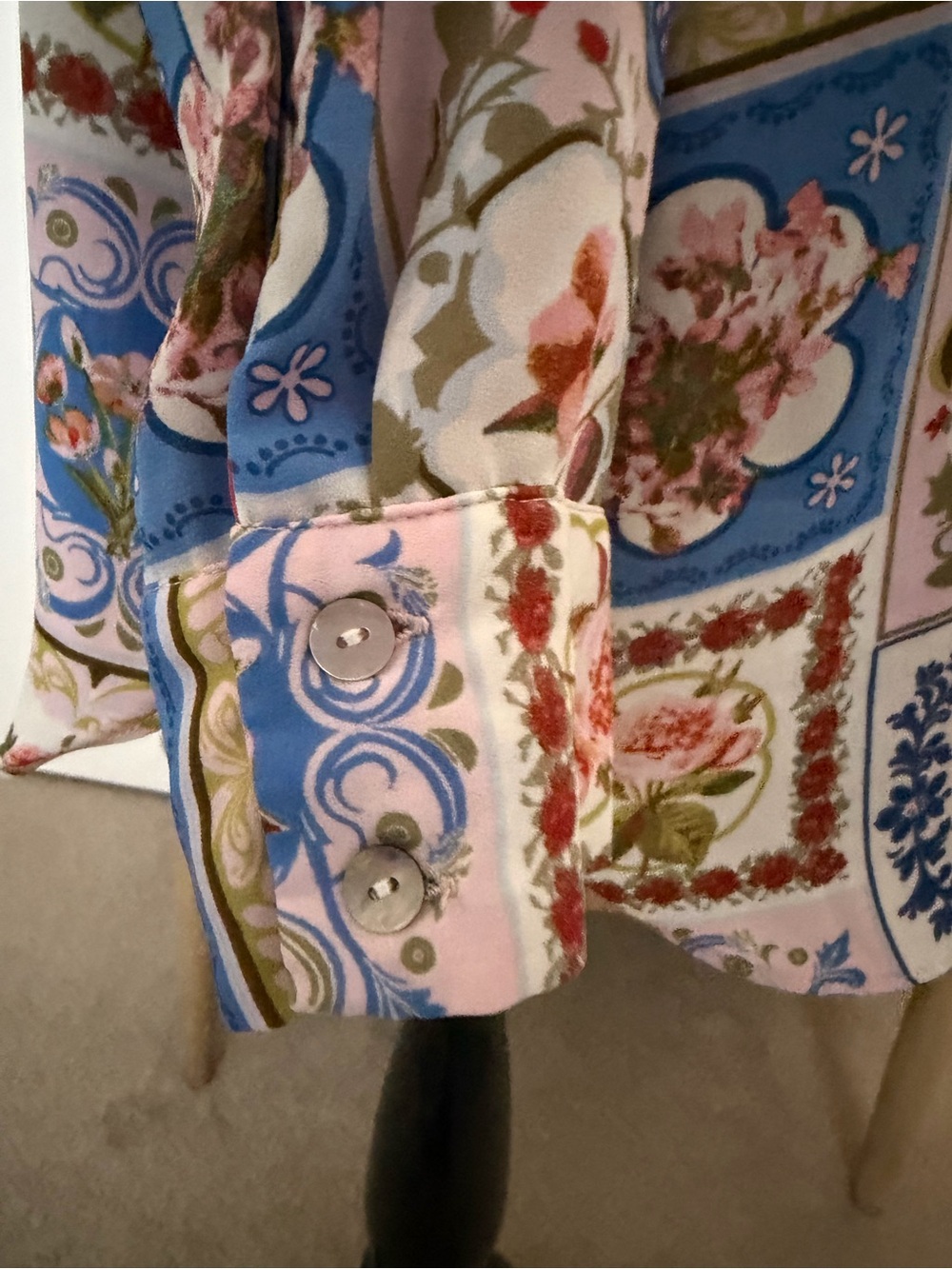 Rose & Olive Blue Multi Floral Patchwork Button-Down Shirt - Picture 9 of 12